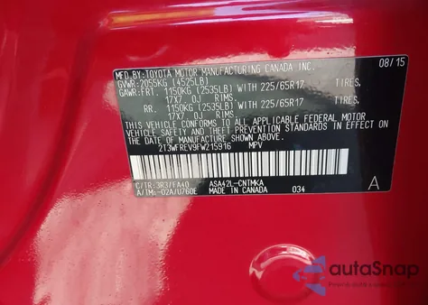 2015 Toyota Rav4 Xle z USA, uszkodzony, nr VIN 2T3WFREV9FW215916